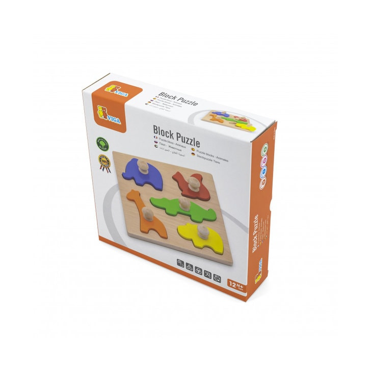 Puzzle Montessori cu maner, Animale, Viga