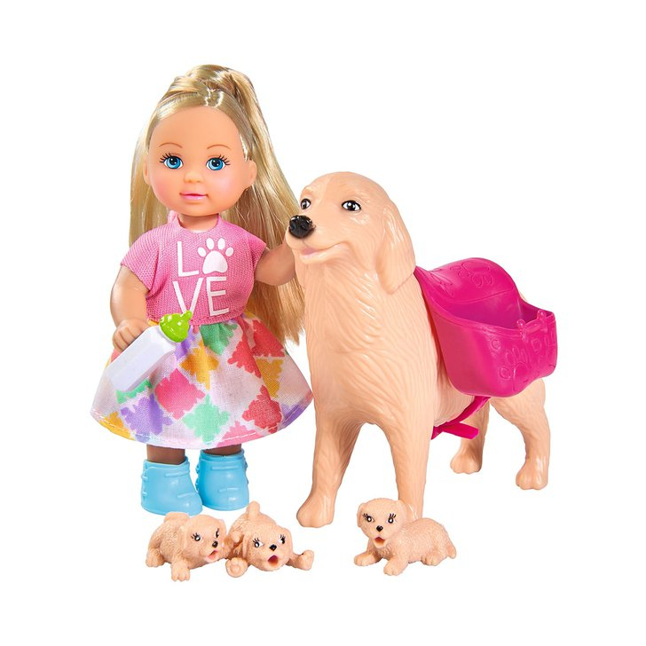 Papusa Simba Evi Love Dog Sitter 12 cm cu 4 figurine si accesorii