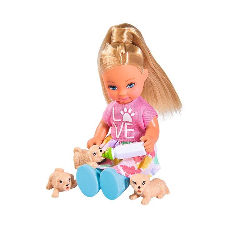 Papusa Simba Evi Love Dog Sitter 12 cm cu 4 figurine si accesorii