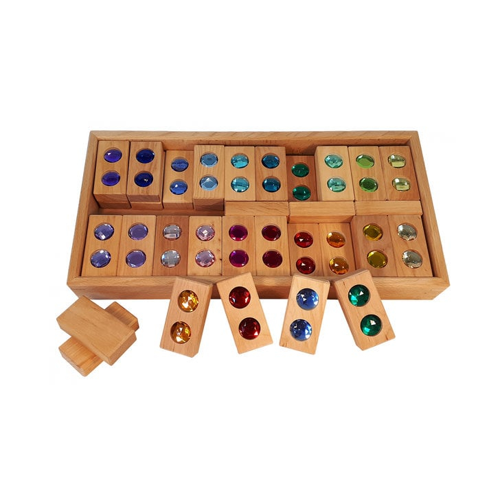 Set 45 piese din lemn cu pietre stralucitoare, Bauspiel