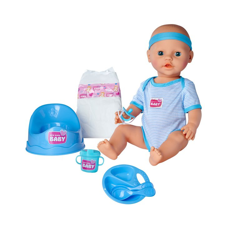 Papusa Simba New Born Baby, Baby Doll 43 cm cu accesorii albastru