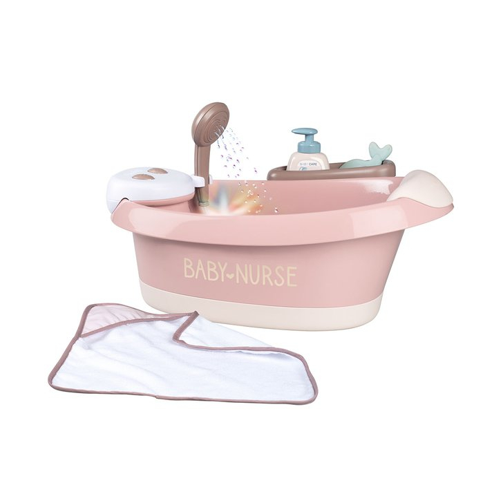 Cadita pentru papusa Smoby Baby Nurse Baleno Bath roz cu accesorii