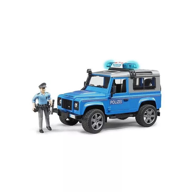 BRUDER - MASINA DE POLITIE LAND ROVER DEFENDER CU POLITIST SI ACCESORII
