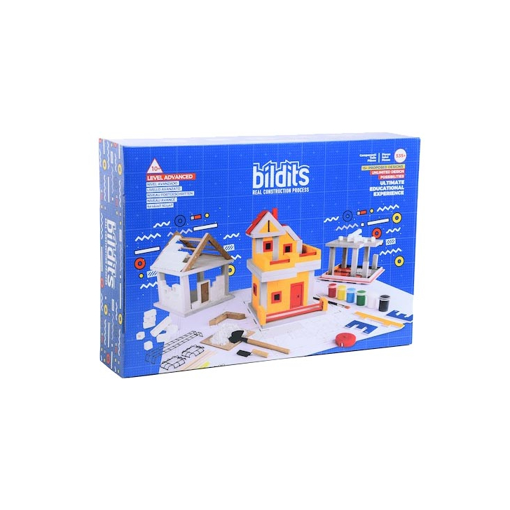 Set educativ de construit case din cărămizi și ciment pentru copii, 535+ piese, Bildits Advanced