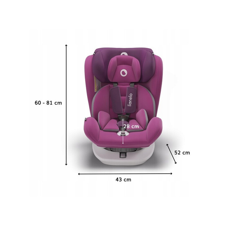 Lionelo - Scaun auto Bastiaan Pozitie de somn, Rotire 360 grade, 0-36 Kg, Cu Isofix si Centura Top Tether, Violet