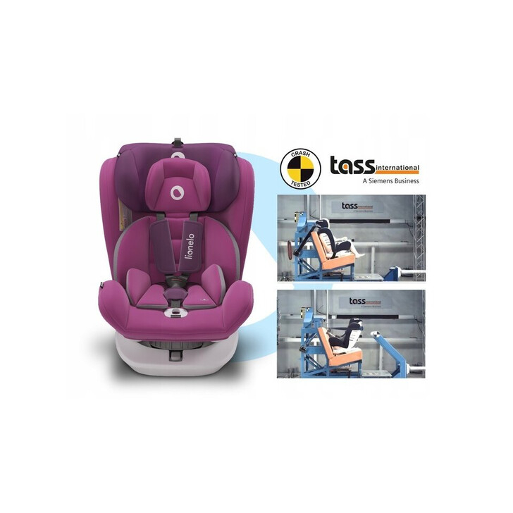 Lionelo - Scaun auto Bastiaan Pozitie de somn, Rotire 360 grade, 0-36 Kg, Cu Isofix si Centura Top Tether, Violet