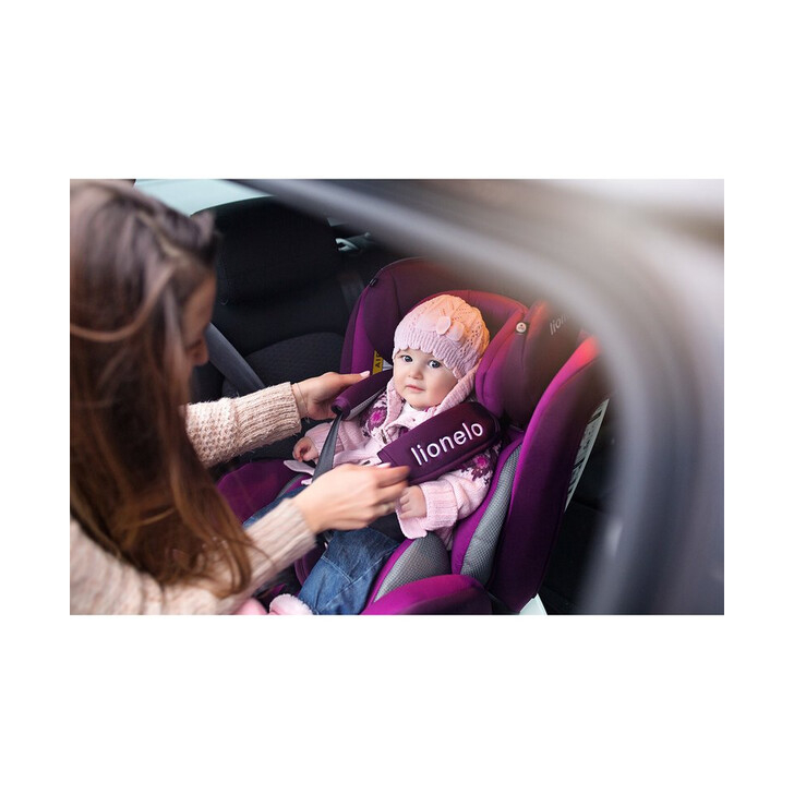 Lionelo - Scaun auto Bastiaan Pozitie de somn, Rotire 360 grade, 0-36 Kg, Cu Isofix si Centura Top Tether, Violet