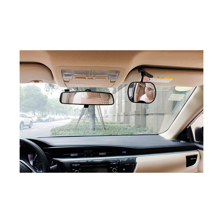 Petite&Mars - Oglinda auto retrovizoare rotativa 360 Oskar, Cu montare pe parbriz si la parasolare, 10 x 7 cm, Negru