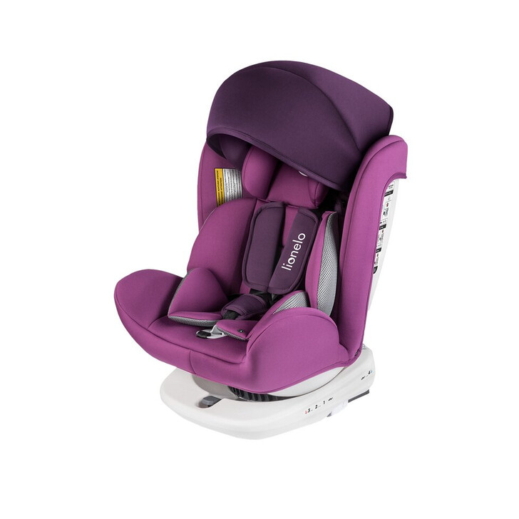 Lionelo - Scaun auto Bastiaan Pozitie de somn, Rotire 360 grade, 0-36 Kg, Cu Isofix si Centura Top Tether, Violet