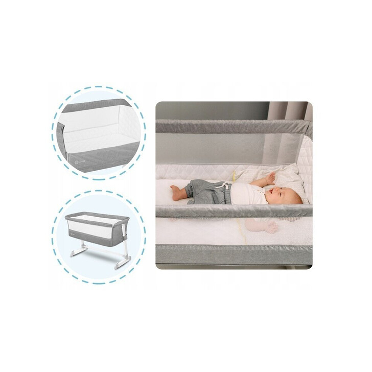 Lionelo - Patut co-sleeper Theo 2 in 1, Cu setare unghiulara, Reglabil in 5 pozitii pe inaltime, Grey