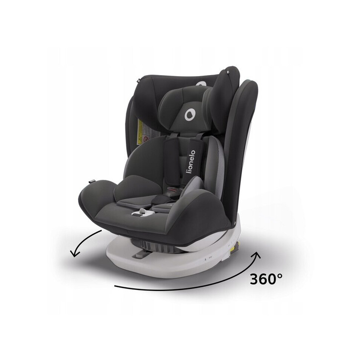 Lionelo - Scaun auto Bastiaan Pozitie de somn, Rotire 360 grade, 0-36 Kg, Cu Isofix si Centura Top Tether, Gri