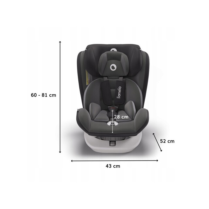 Lionelo - Scaun auto Bastiaan Pozitie de somn, Rotire 360 grade, 0-36 Kg, Cu Isofix si Centura Top Tether, Gri