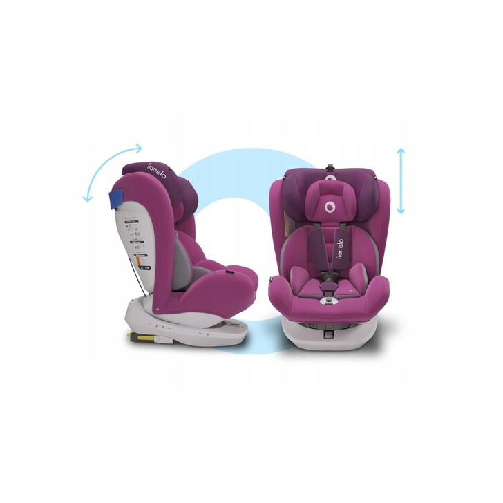 Lionelo - Scaun auto Bastiaan Pozitie de somn, Rotire 360 grade, 0-36 Kg, Cu Isofix si Centura Top Tether, Violet