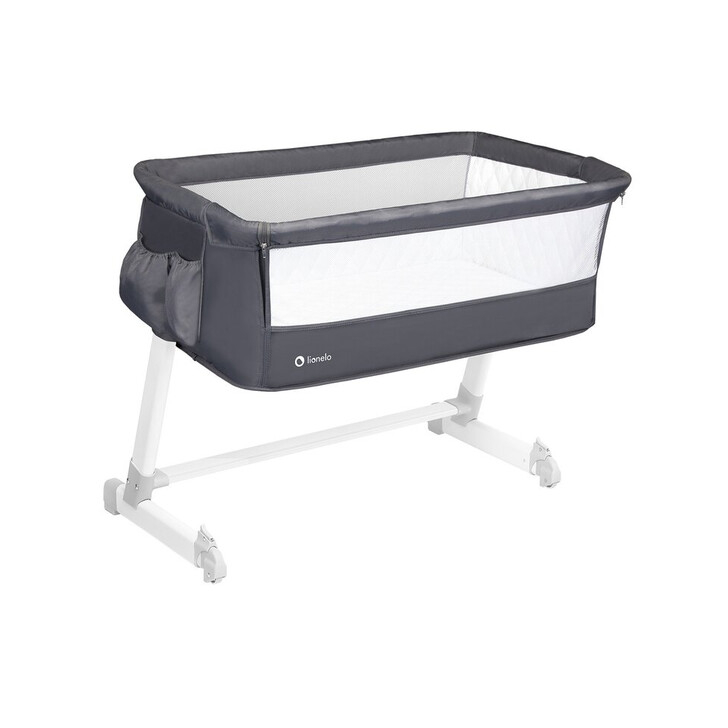 Lionelo - Patut co-sleeper Theo 2 in 1, Cu setare unghiulara, Reglabil in 5 pozitii pe inaltime, Dark Grey