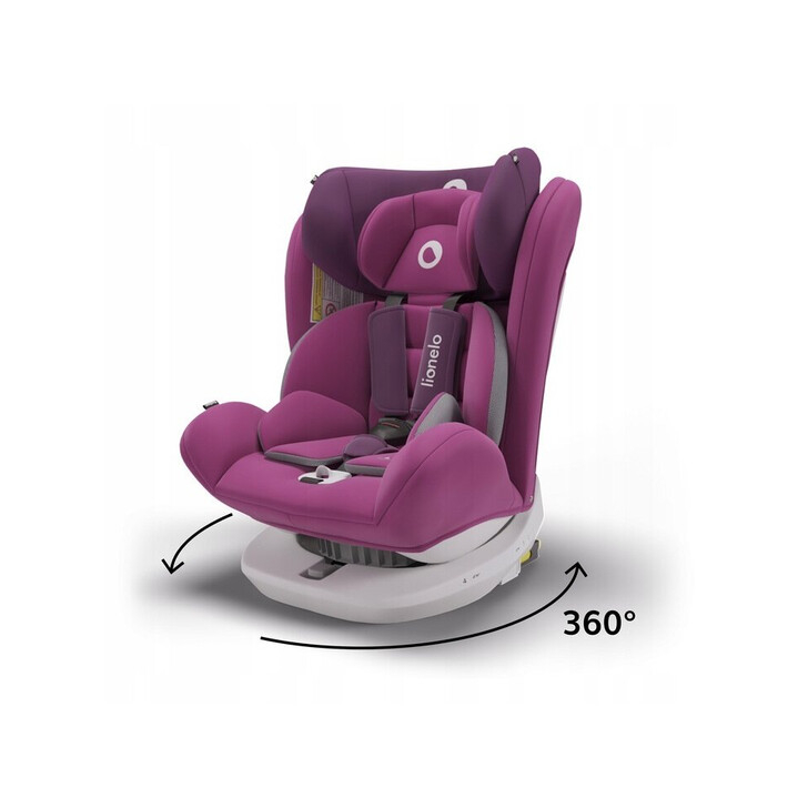 Lionelo - Scaun auto Bastiaan Pozitie de somn, Rotire 360 grade, 0-36 Kg, Cu Isofix si Centura Top Tether, Violet