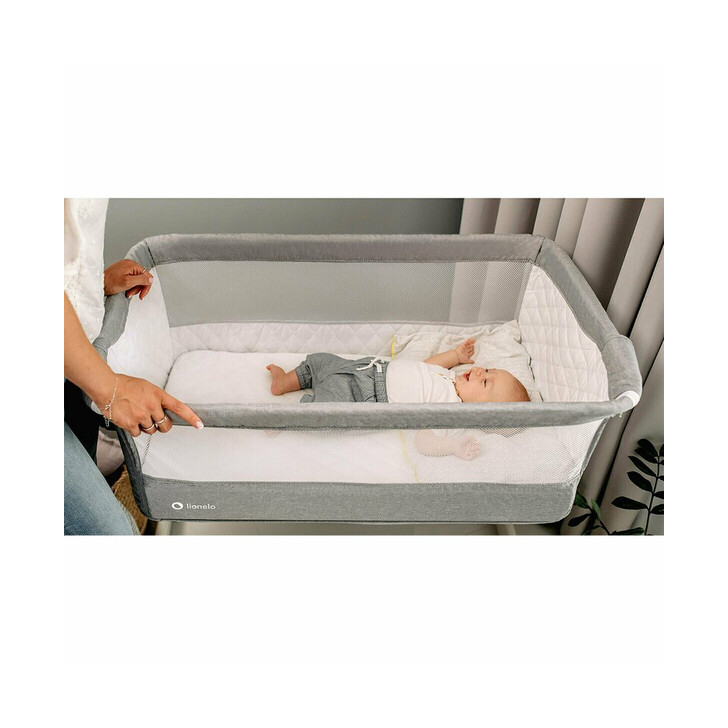 Lionelo - Patut co-sleeper Theo 2 in 1, Cu setare unghiulara, Reglabil in 5 pozitii pe inaltime, Dark Grey