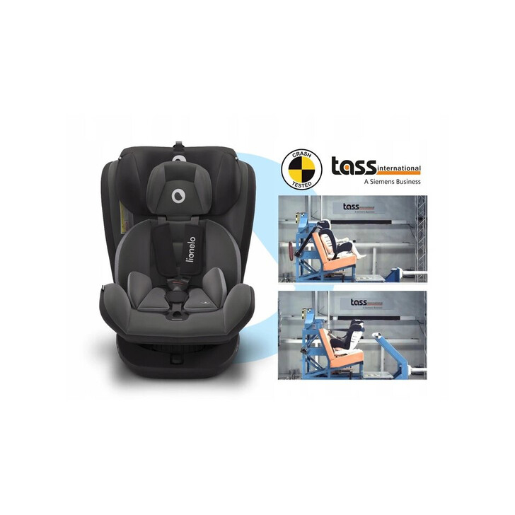 Lionelo - Scaun auto Bastiaan Pozitie de somn, Rotire 360 grade, 0-36 Kg, Cu Isofix si Centura Top Tether, Gri