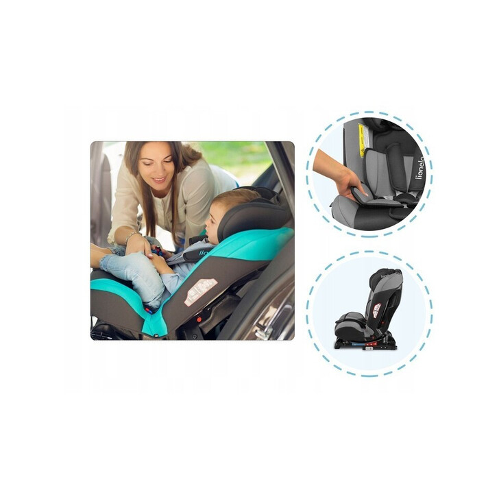 Lionelo - Scaun auto Sander Spatar reglabil, Forward-Facing sau Rear-Facing, Pozitie de somn, 0-36 Kg, Cu Isofix si centura Top Tether, Gri