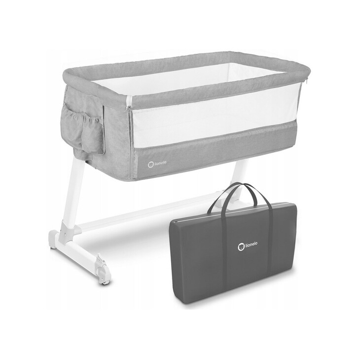 Lionelo - Patut co-sleeper Theo 2 in 1, Cu setare unghiulara, Reglabil in 5 pozitii pe inaltime, Grey