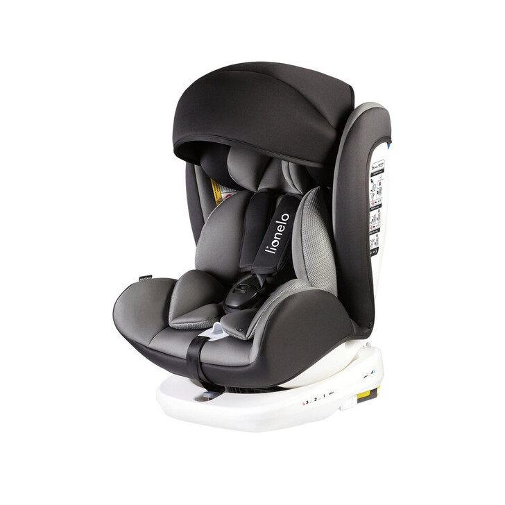 Lionelo - Scaun auto Bastiaan Pozitie de somn, Rotire 360 grade, 0-36 Kg, Cu Isofix si Centura Top Tether, Gri