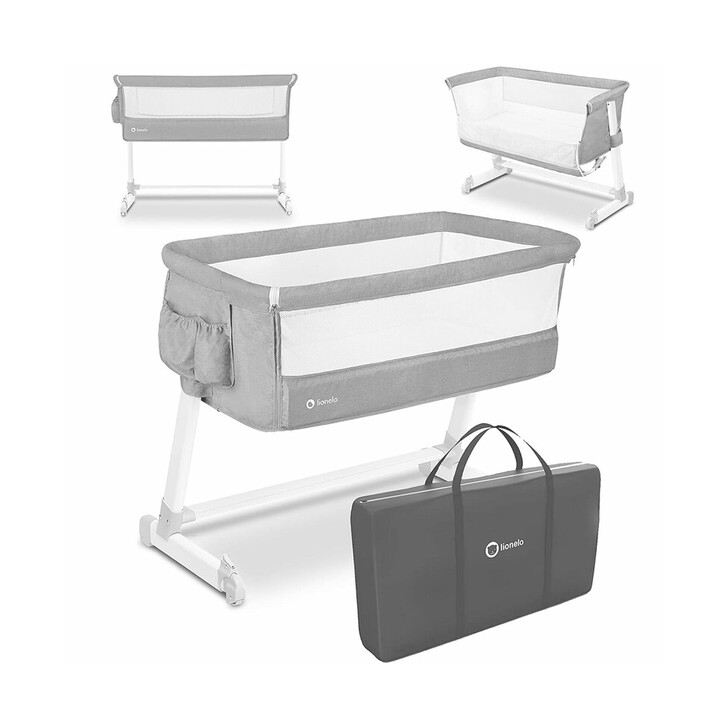 Lionelo - Patut co-sleeper Theo 2 in 1, Cu setare unghiulara, Reglabil in 5 pozitii pe inaltime, Grey