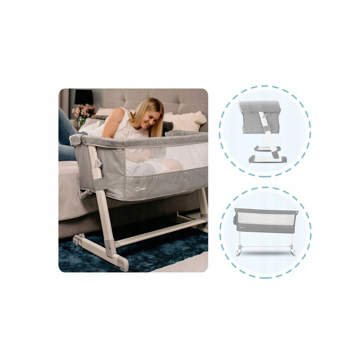 Lionelo - Patut co-sleeper Theo 2 in 1, Cu setare unghiulara, Reglabil in 5 pozitii pe inaltime, Grey