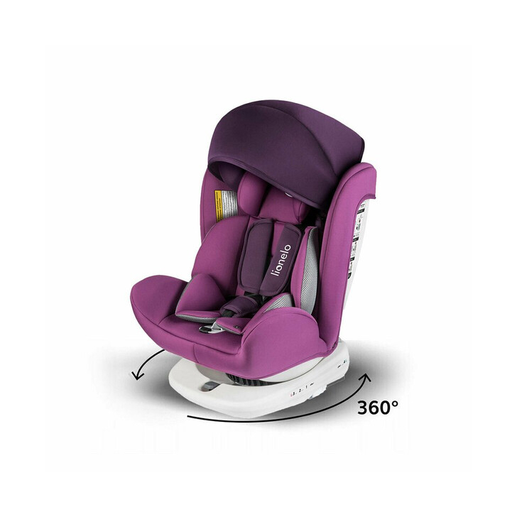 Lionelo - Scaun auto Bastiaan Pozitie de somn, Rotire 360 grade, 0-36 Kg, Cu Isofix si Centura Top Tether, Violet