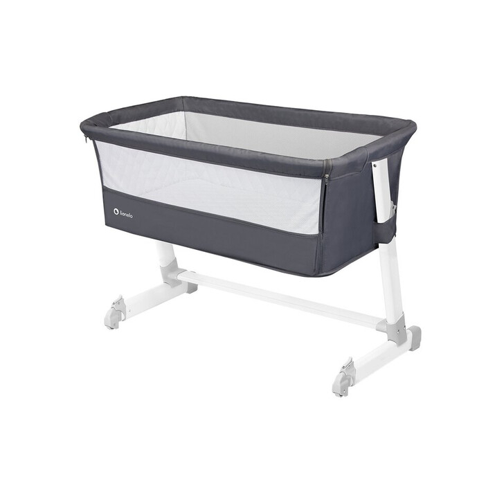 Lionelo - Patut co-sleeper Theo 2 in 1, Cu setare unghiulara, Reglabil in 5 pozitii pe inaltime, Dark Grey