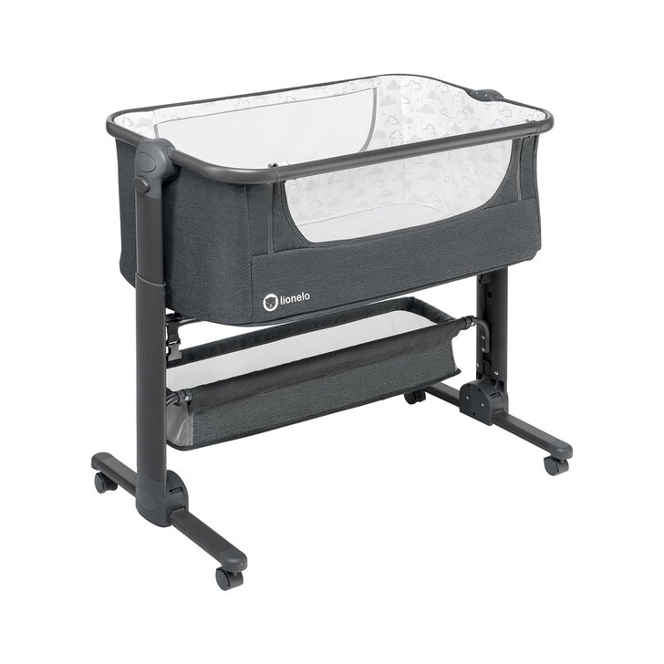 Lionelo - Patut co-sleeper Timon Pliabil, 3 in 1, Cu setare unghiulara, Reglabil in 6 pozitii pe inaltime, Din Aluminiu, 90x50 cm, Gri