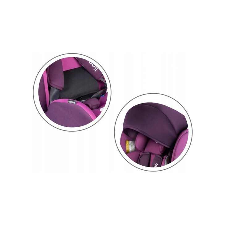 Lionelo - Scaun auto Bastiaan Pozitie de somn, Rotire 360 grade, 0-36 Kg, Cu Isofix si Centura Top Tether, Violet