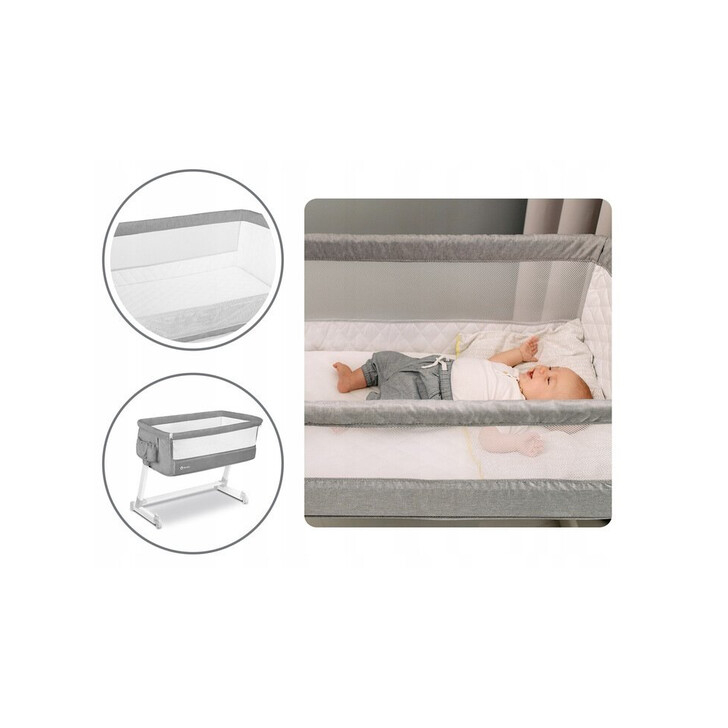 Lionelo - Patut co-sleeper Theo 2 in 1, Cu setare unghiulara, Reglabil in 5 pozitii pe inaltime, Grey