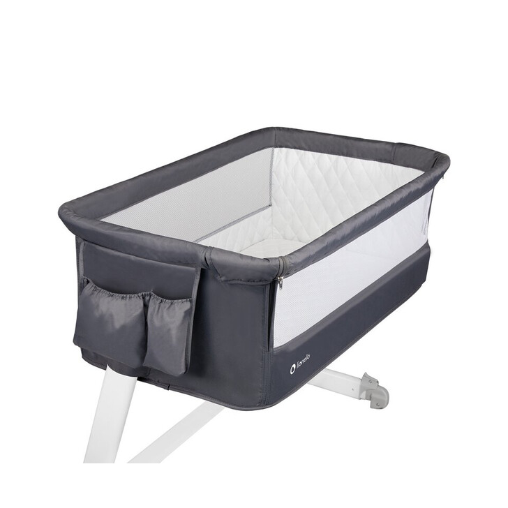 Lionelo - Patut co-sleeper Theo 2 in 1, Cu setare unghiulara, Reglabil in 5 pozitii pe inaltime, Dark Grey