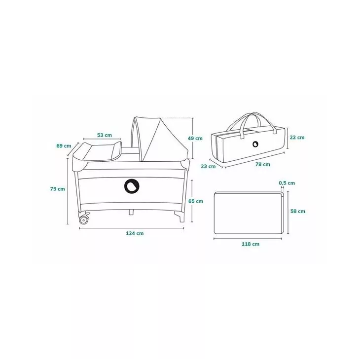 Lionelo - Patut pliant cu doua nivele Sven Plus, 120x60 cm, arcada jucarii, masuta de infasat, vibratii, melodii, Turcoaz/Gri