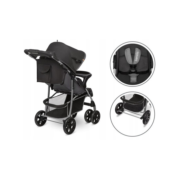 Lionelo - Carucior sport Emma Plus, Cu tavita, 2 Suporturi pentru pahar, Geanta accesorii, Stone