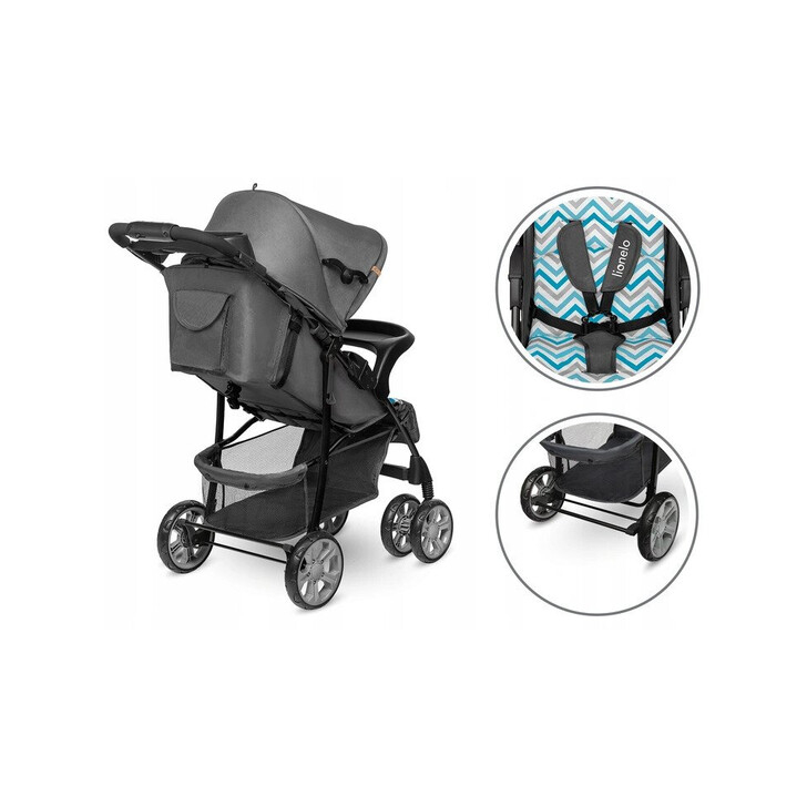 Lionelo - Carucior sport Emma Plus, Cu tavita, 2 Suporturi pentru pahar, Geanta accesorii, Blue Scandi