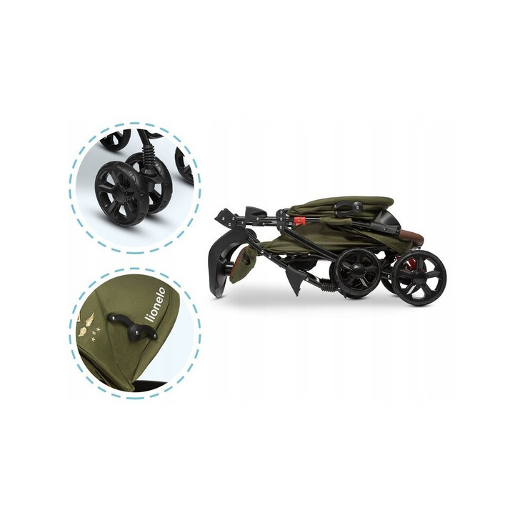 Lionelo - Carucior sport Emma Plus, Cu tavita, 2 Suporturi pentru pahar, Geanta accesorii, Forest Green