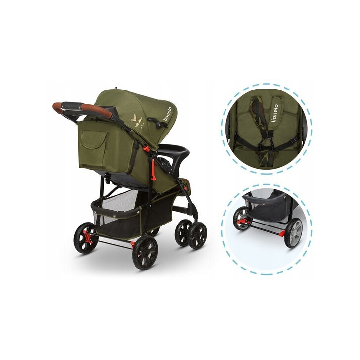 Lionelo - Carucior sport Emma Plus, Cu tavita, 2 Suporturi pentru pahar, Geanta accesorii, Forest Green