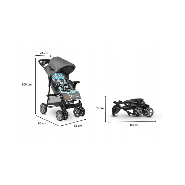 Lionelo - Carucior sport Emma Plus, Cu tavita, 2 Suporturi pentru pahar, Geanta accesorii, Blue Scandi