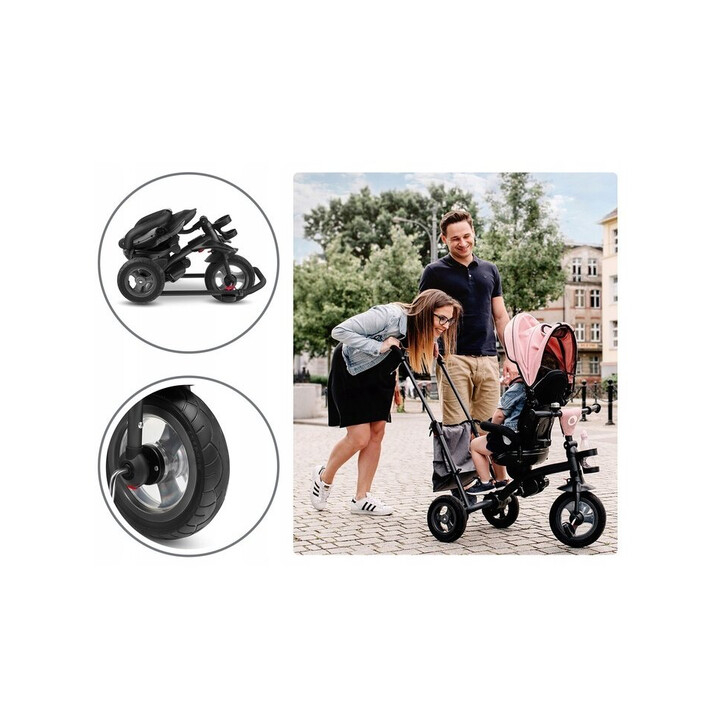Lionelo - Tricicleta Tris Candy Mecanism de pedalare libera, Suport picioare, Control al directiei, Scaun reversibil, Rotire 360 grade, Pliabila, Roz/Gri