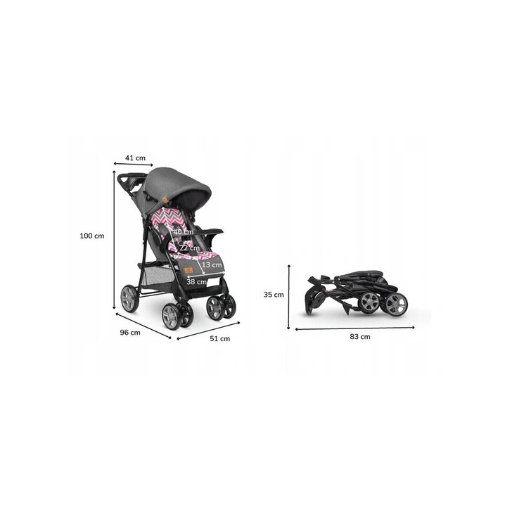 Lionelo - Carucior sport Emma Plus, Cu tavita, 2 Suporturi pentru pahar, Geanta accesorii, Pink Scandi