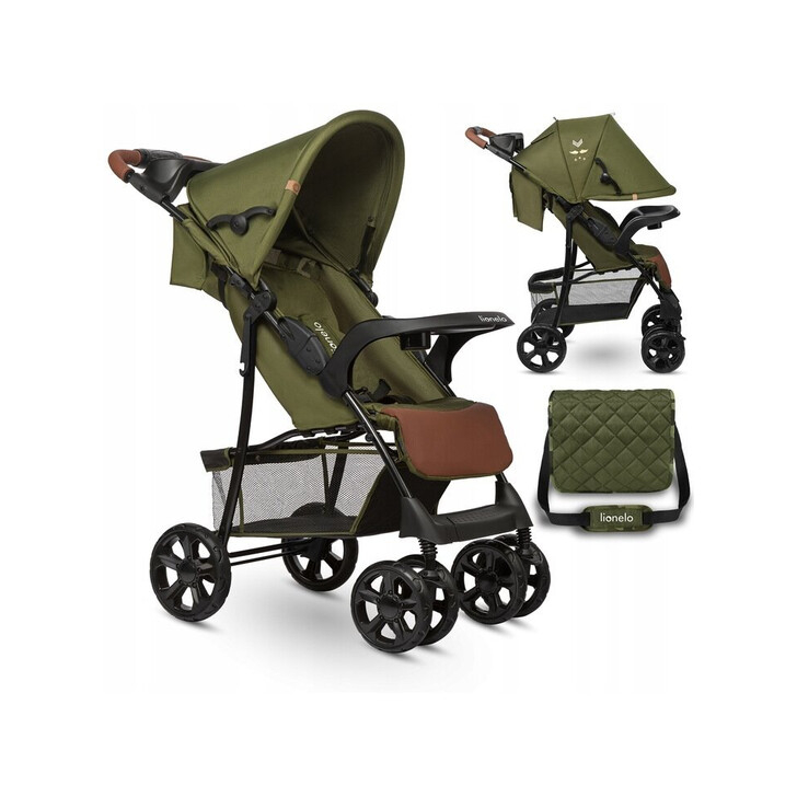 Lionelo - Carucior sport Emma Plus, Cu tavita, 2 Suporturi pentru pahar, Geanta accesorii, Forest Green