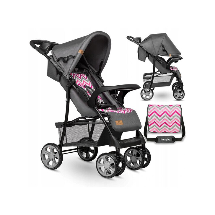 Lionelo - Carucior sport Emma Plus, Cu tavita, 2 Suporturi pentru pahar, Geanta accesorii, Pink Scandi