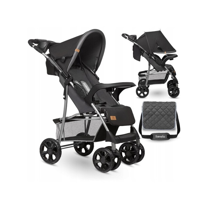 Lionelo - Carucior sport Emma Plus, Cu tavita, 2 Suporturi pentru pahar, Geanta accesorii, Stone