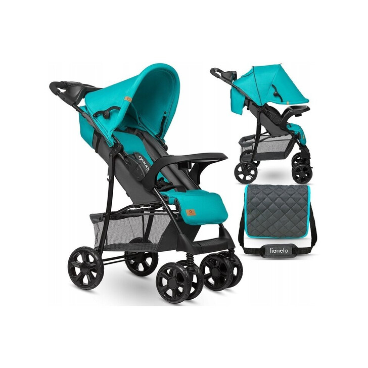 Lionelo - Carucior sport Emma Plus, Cu tavita, 2 Suporturi pentru pahar, Geanta accesorii, Vivid Turquoise