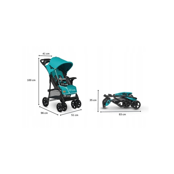 Lionelo - Carucior sport Emma Plus, Cu tavita, 2 Suporturi pentru pahar, Geanta accesorii, Vivid Turquoise