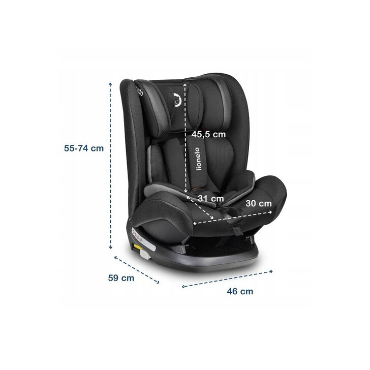 Lionelo - Scaun auto Oliver Carbon Spatar reglabil, Protectie laterala, Top Tether, 9-36 Kg, cu Isofix, Negru