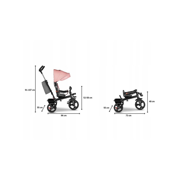 Lionelo - Tricicleta Haari Bubblegum Suport picioare, Control al directiei, Scaun reversibil, Rotire 360 grade, Pliabila, Roz