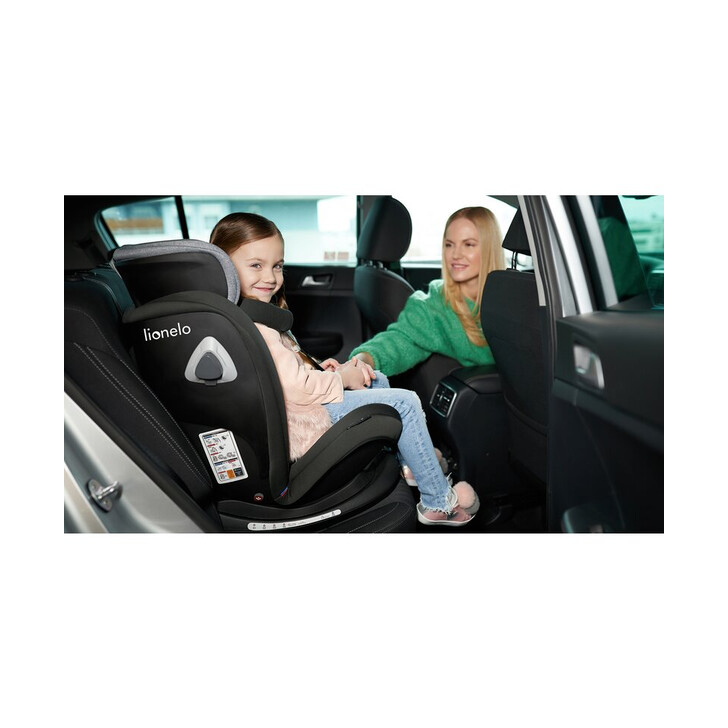 Lionelo - Scaun auto Bastiaan RWF Pozitie de somn, Protectie laterala, Rotire 360 grade, 0-36 Kg, Cu Isofix si Centura Top Tether, Gri