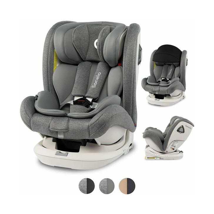 Lionelo - Scaun auto Bastiaan RWF Pozitie de somn, Protectie laterala, Rotire 360 grade, 0-36 Kg, Cu Isofix si Centura Top Tether, Gri