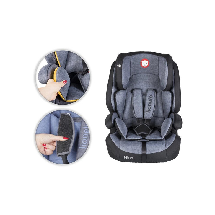 Lionelo - Scaun auto Nico Spatar detasabil, Protectie laterala, 9-36 Kg, Negru